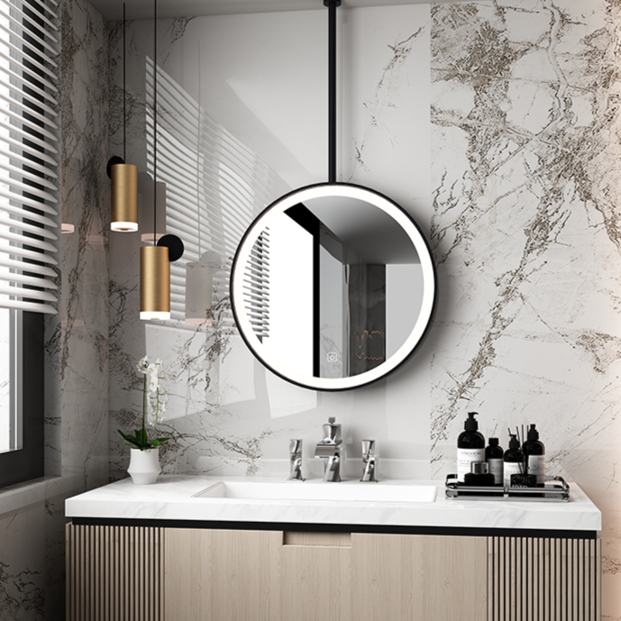 Miroir LED Suspendu Rond – Ø 60 cm, Élégance et Design Moderne