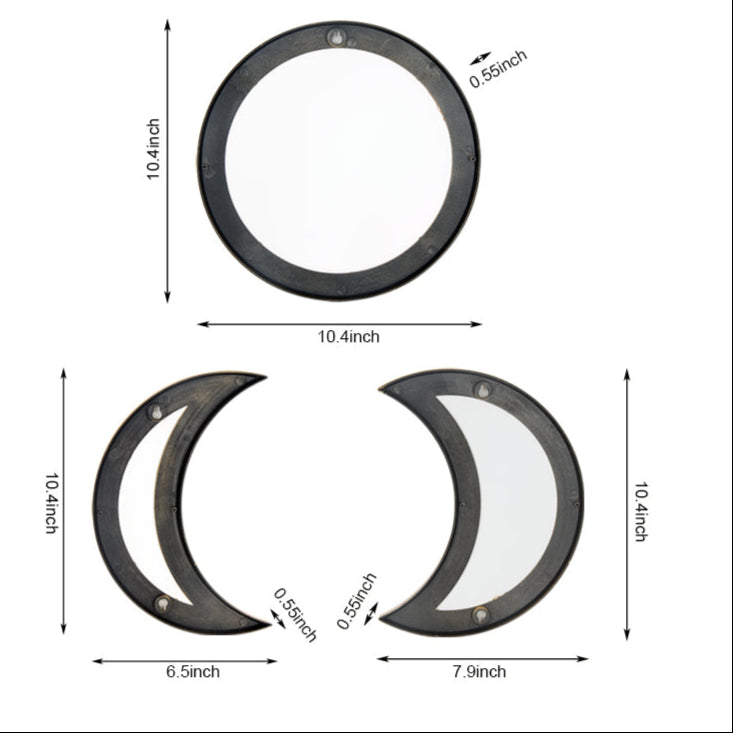 Ensemble de miroirs muraux phases de lune – Design bohème et mystique