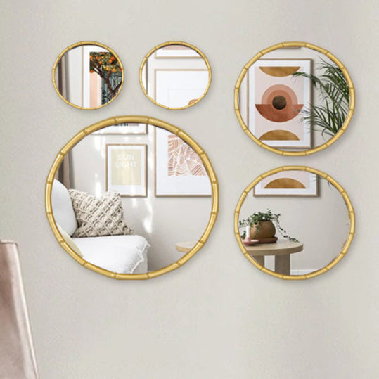 Ensemble de 5 miroirs muraux ronds avec cadre doré – Design élégant et moderne