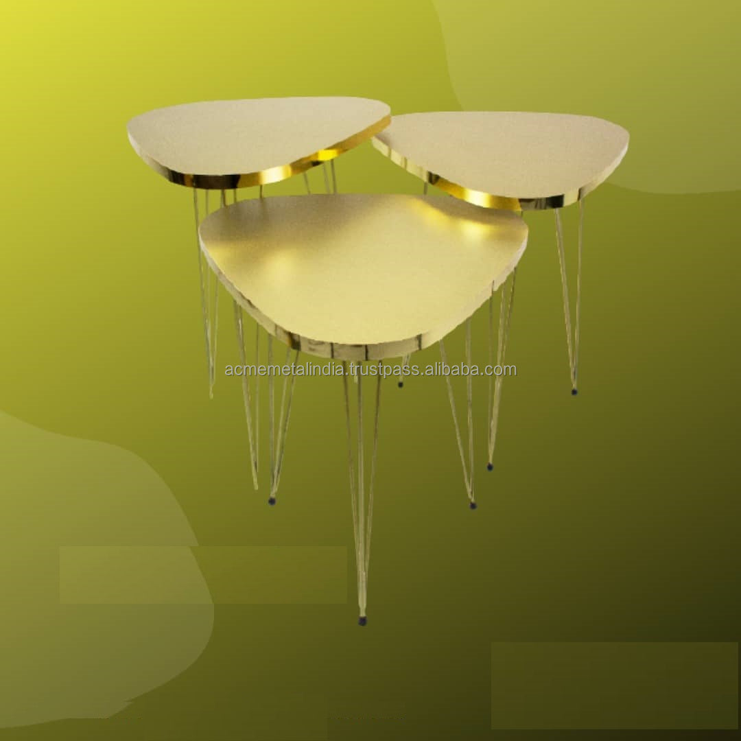 Set de 3 Tables Gigognes Dorées – Design Triangulaire Chic & Moderne