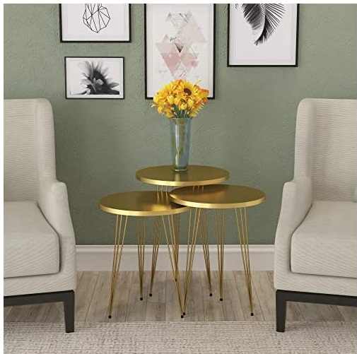 Set de 3 Tables Gigognes Dorées – Design Chic & Élégant en Métal Or