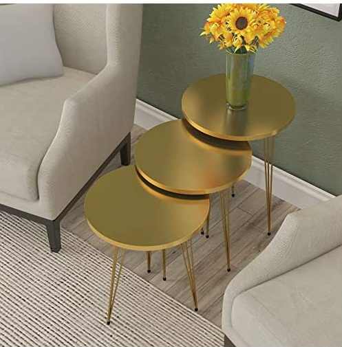 Set de 3 Tables Gigognes Dorées – Design Chic & Élégant en Métal Or
