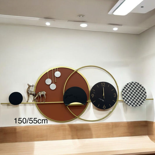 Horloge murale décorative design géométrique – Métal doré et motifs modernes – 150 x 55 cm –