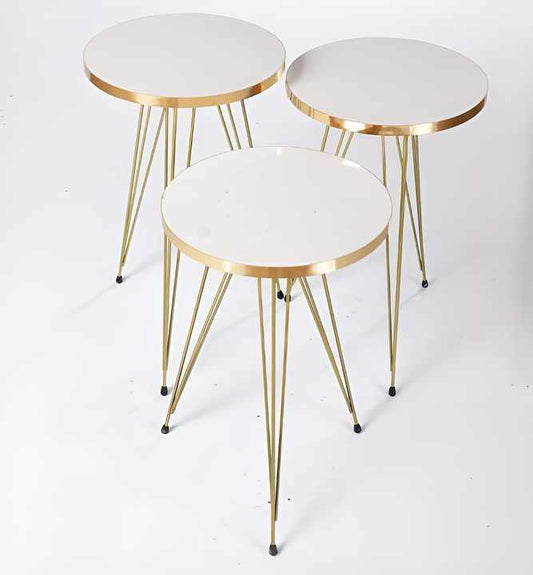 Set de 3 Tables Gigognes Blanches & Dorées – Élégance Moderne et Chic Intemporel