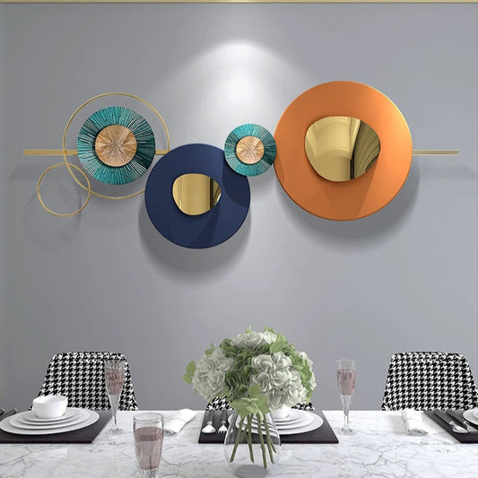 Décoration Murale Métal Design – Cercle Abstrait avec Miroirs