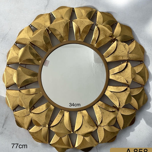 Miroir décoratif mural doré – Design floral élégant – Ø 77 cm
