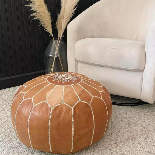 Pouf marocain en cuir véritable – Fait main